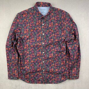 Banana Republic Mens Shirt Medium Blue Red Orange Floral Button Up Luxe Poplin